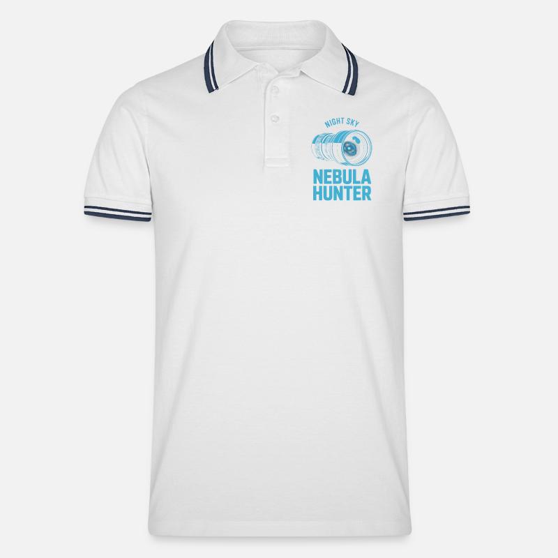 Nebula Hunter Night Sky Teleskop-Tee - Männer Tipped Poloshirt - Weiß/Navy