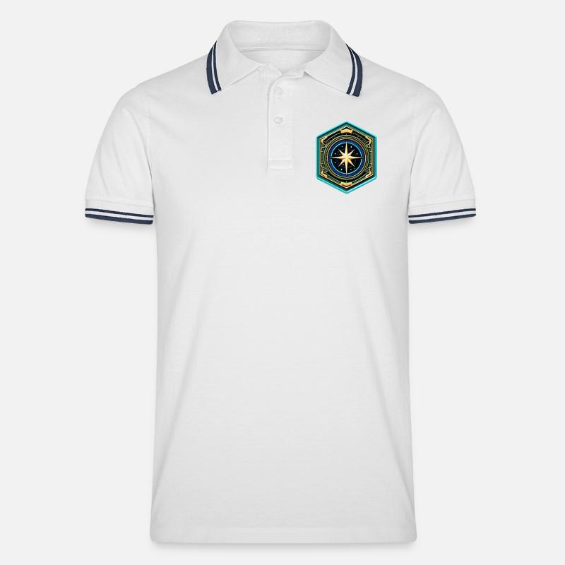 Kartenstern Kompass Patch - Männer Tipped Poloshirt - Weiß/Navy