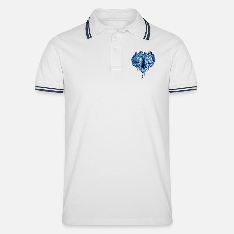 Skull Herz - Männer Tipped Poloshirt - Weiß/Navy