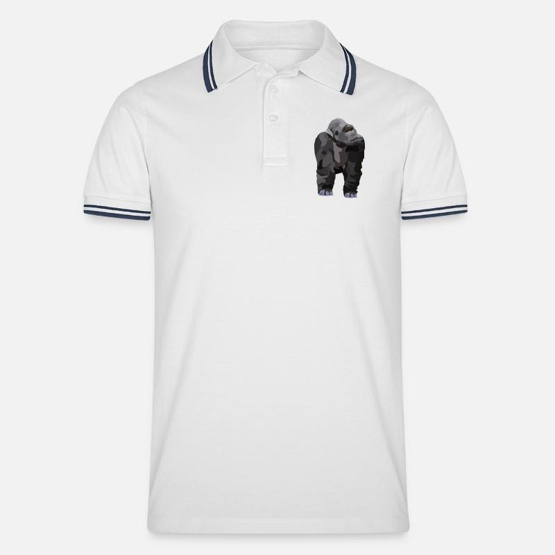 Gio, der Gorilla - Männer Tipped Poloshirt - Weiß/Navy