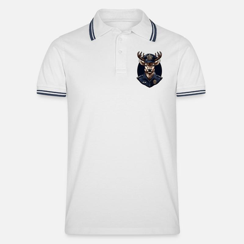 Hirsch Polizei - Männer Tipped Poloshirt - Weiß/Navy