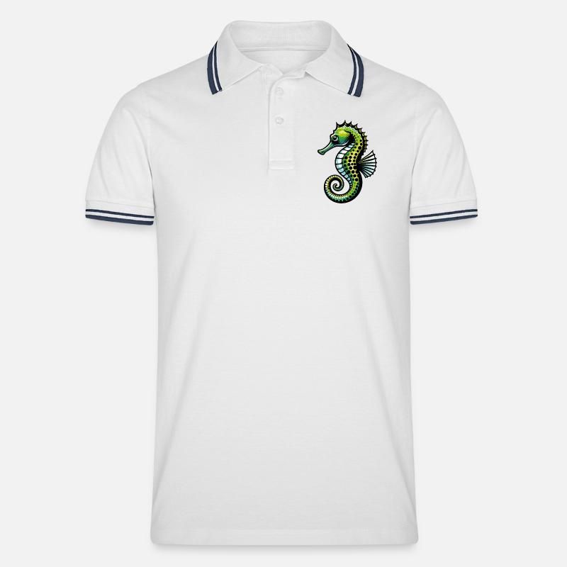 Seepferdchen - Männer Tipped Poloshirt - Weiß/Navy
