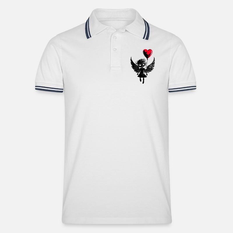 Engel mit Herz Luftballon - Heartful Creatures - Männer Tipped Poloshirt - Weiß/Navy