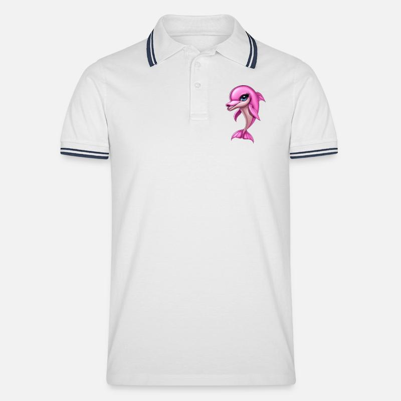 pink rosa Delfin :) - Männer Tipped Poloshirt - Weiß/Navy