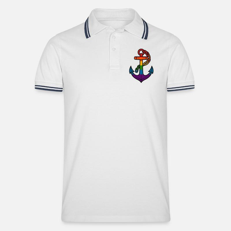 Regenbogenanker mit Farbverlauf - Männer Tipped Poloshirt - Weiß/Navy