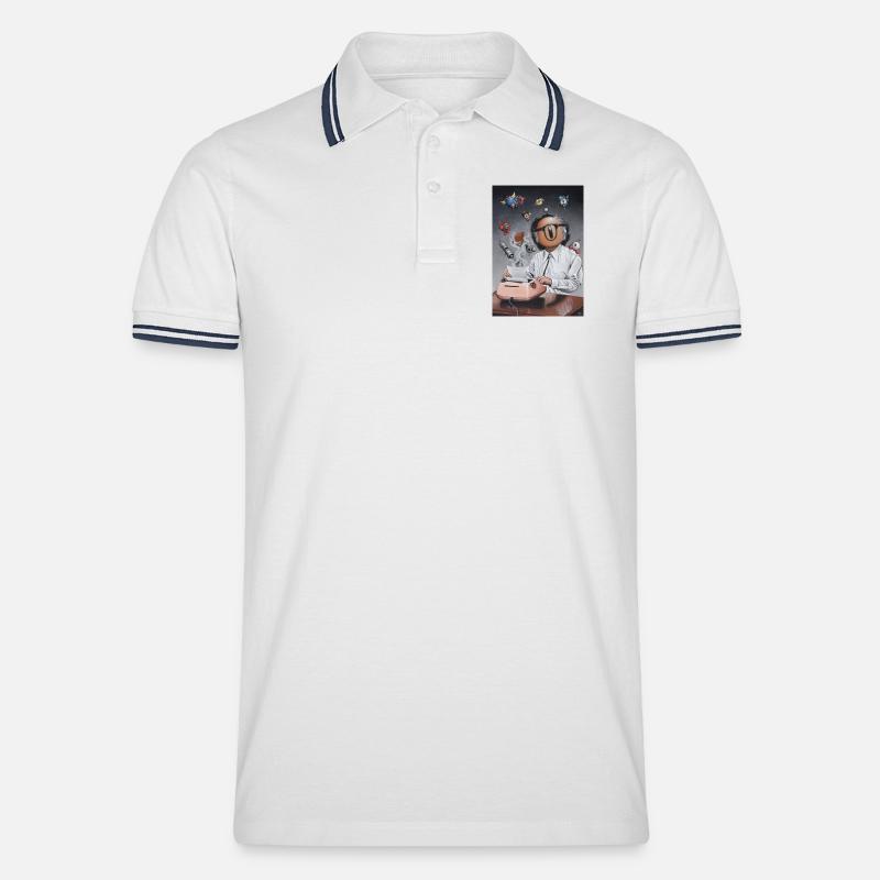 Isaac der Bot - Männer Tipped Poloshirt - Weiß/Navy