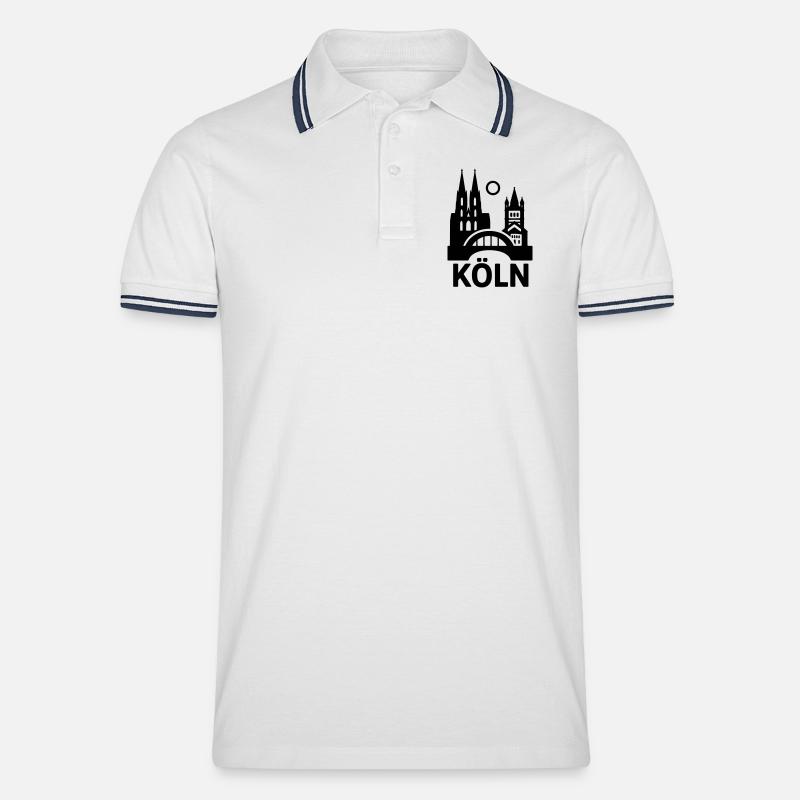 Köln Silhouette - Männer Tipped Poloshirt - Weiß/Navy