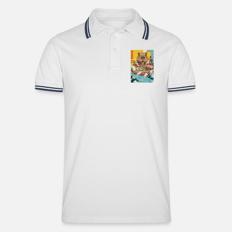 Capybara isst Ramen Nudeln - Männer Tipped Poloshirt - Weiß/Navy