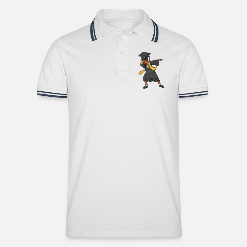 Afro Dabbing Mädchen Abschlussklasse 2026 - Männer Tipped Poloshirt - Weiß/Navy