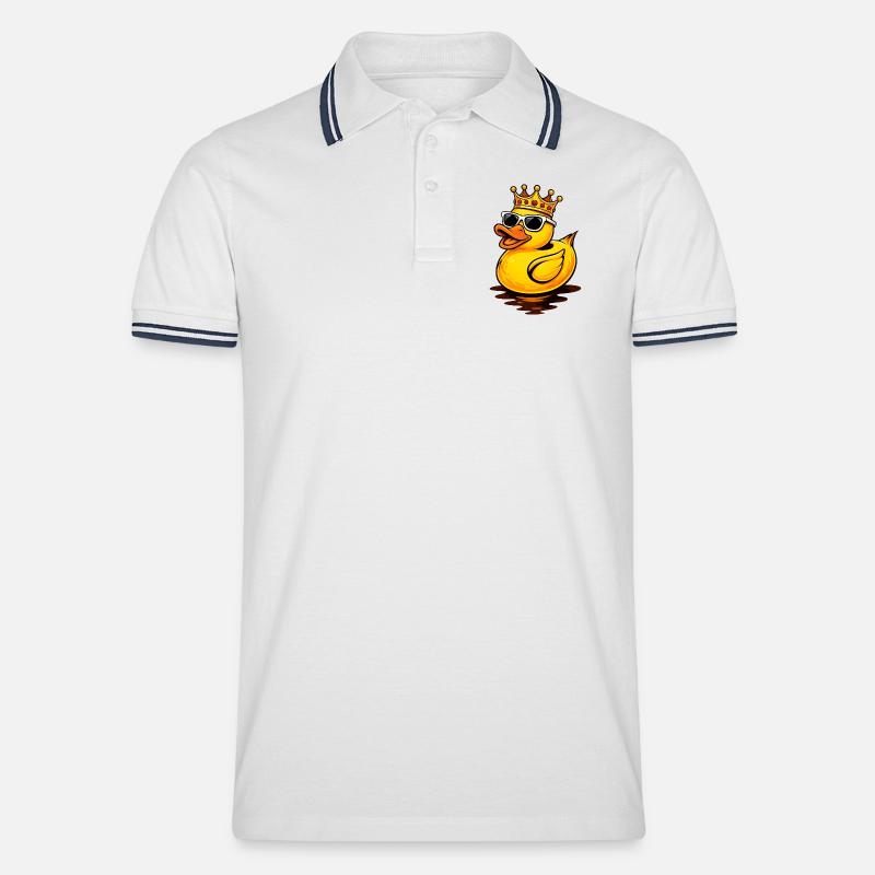 Coole Gummiente mit Krone und Sonnenbrille - Männer Tipped Poloshirt - Weiß/Navy