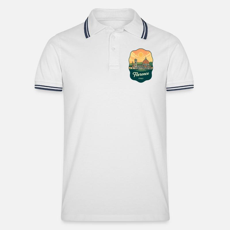 Florence Duomo Retro Sonnenuntergangs-Reiseabzeichen - Männer Tipped Poloshirt - Weiß/Navy