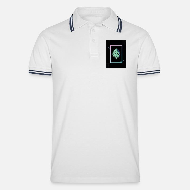 Monstera Neon Frame - Männer Tipped Poloshirt - Weiß/Navy