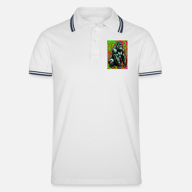 Gorilla - Männer Tipped Poloshirt - Weiß/Navy