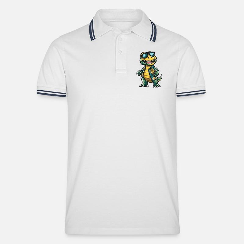 Dinosaurier T-Rex Comic Urlaub - Männer Tipped Poloshirt - Weiß/Navy