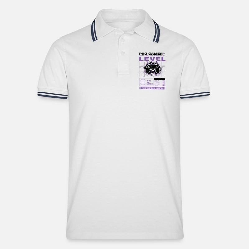 Pro Gamer Level Up Controller Design - Männer Tipped Poloshirt - Weiß/Navy
