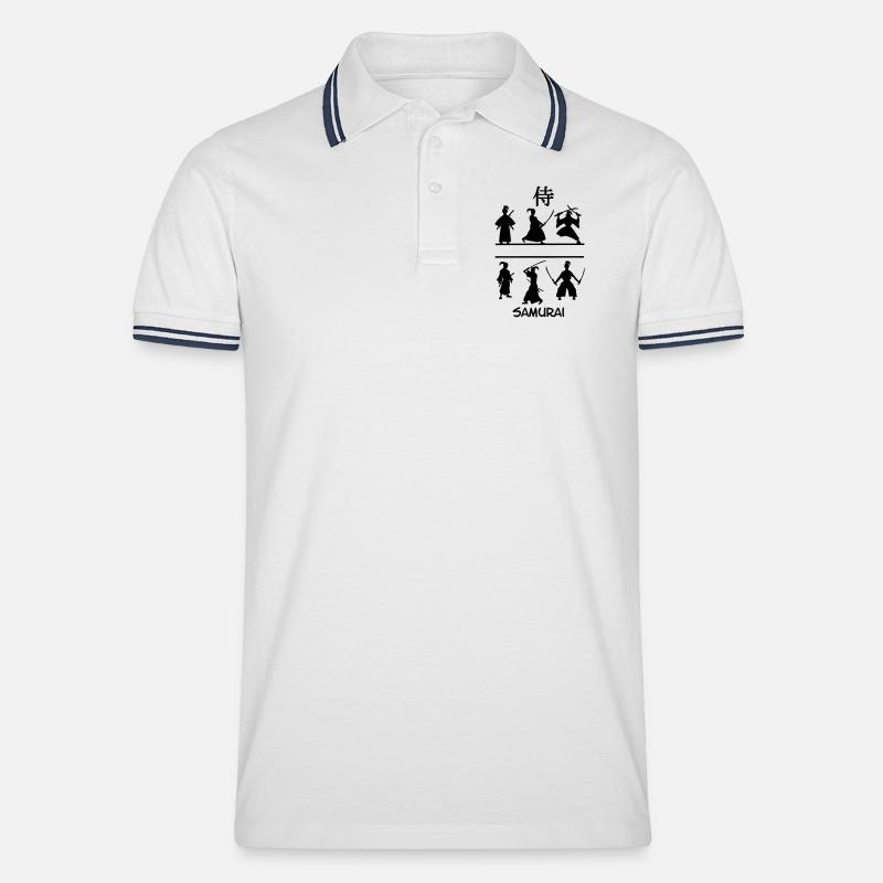 Samurai mit Schwertern - Männer Tipped Poloshirt - Weiß/Navy