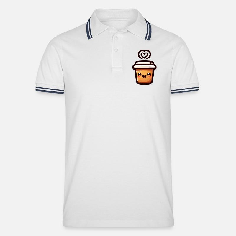Caffeine Cutie: Der fröhliche Java - Männer Tipped Poloshirt - Weiß/Navy