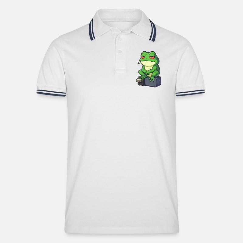 Frosch Entspann dich mit einer Zigarette - Männer Tipped Poloshirt - Weiß/Navy