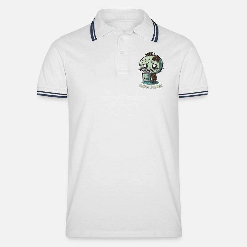 Kaffeemonster  - Koffein Zombie - Morgenmuffel - Männer Tipped Poloshirt - Weiß/Navy