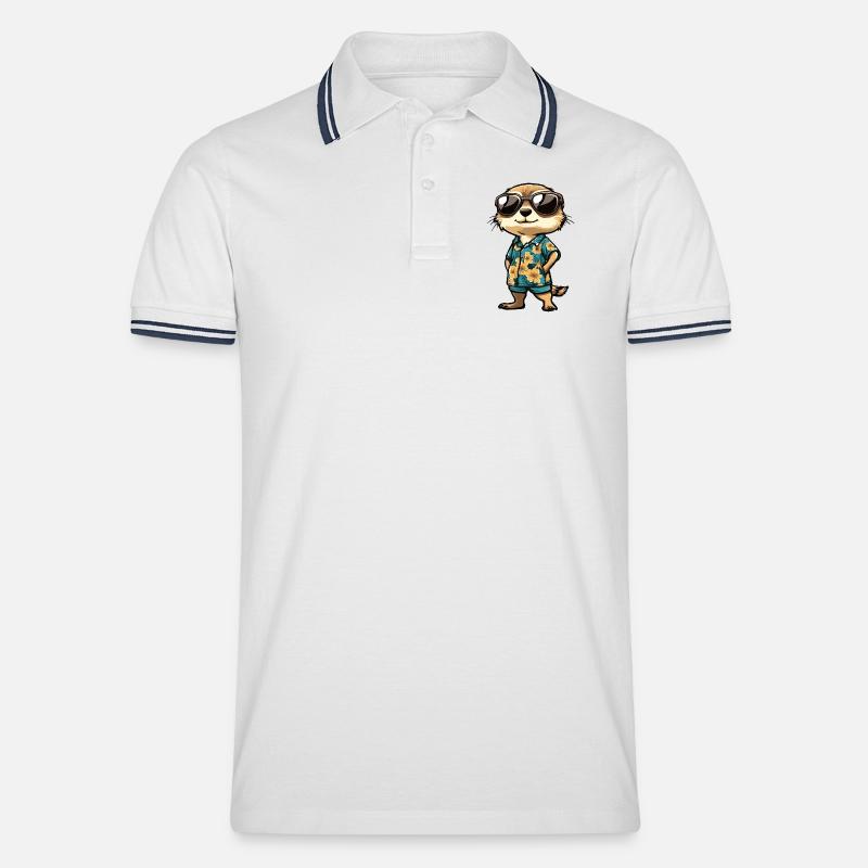 Erdmännchen Comic Urlaub - Männer Tipped Poloshirt - Weiß/Navy