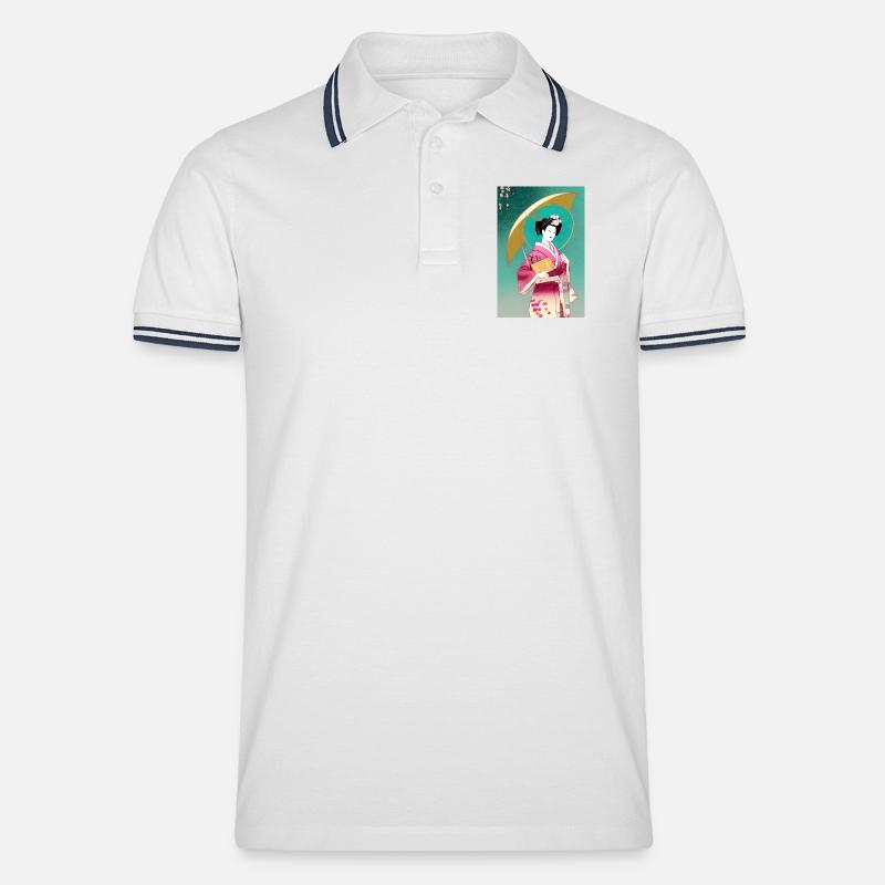 Geisha 2 - Männer Tipped Poloshirt - Weiß/Navy