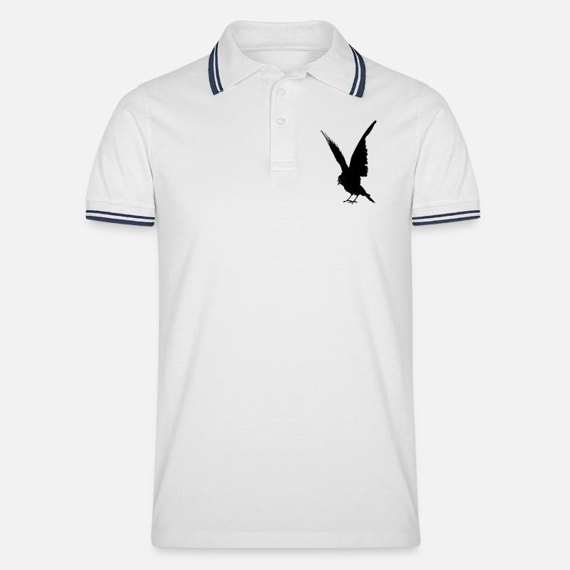 Schwarze Vogelkrähe oder Rabenschattenfigur - Männer Tipped Poloshirt - Weiß/Navy