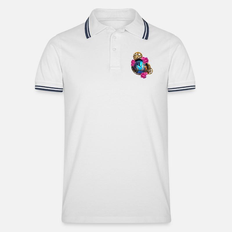 Schönes Steampunk-Design mit Seepferdchen - Männer Tipped Poloshirt - Weiß/Navy