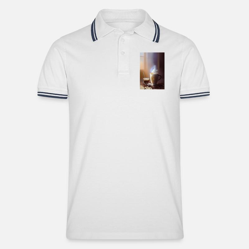 Kaffee, Kaffeebohnen - Männer Tipped Poloshirt - Weiß/Navy