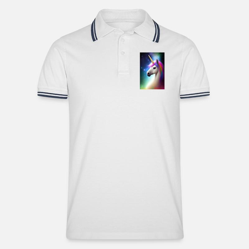 Einhorn - Männer Tipped Poloshirt - Weiß/Navy