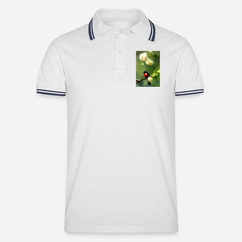 Oiseau sur branche avec fleurs - Polo tipped Homme - blanc/marine
