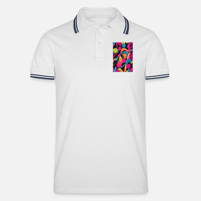 Modernes Abstraktes Muster - Männer Tipped Poloshirt - Weiß/Navy