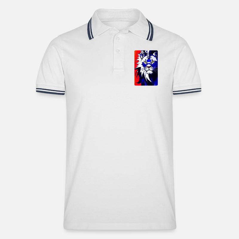 Blauer Löwe (Design1) - Männer Tipped Poloshirt - Weiß/Navy