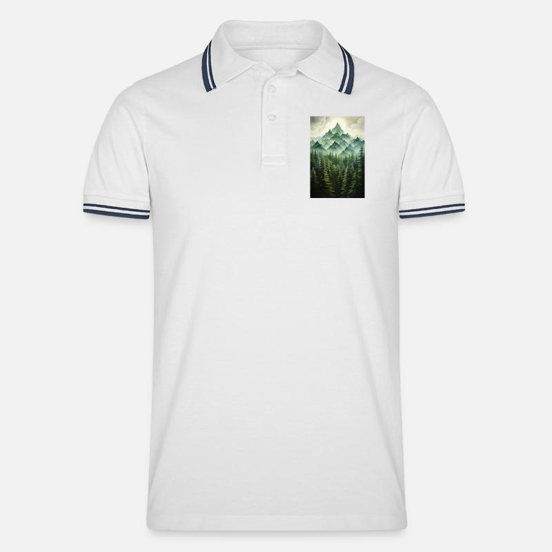 Waldlandschaft - Männer Tipped Poloshirt - Weiß/Navy