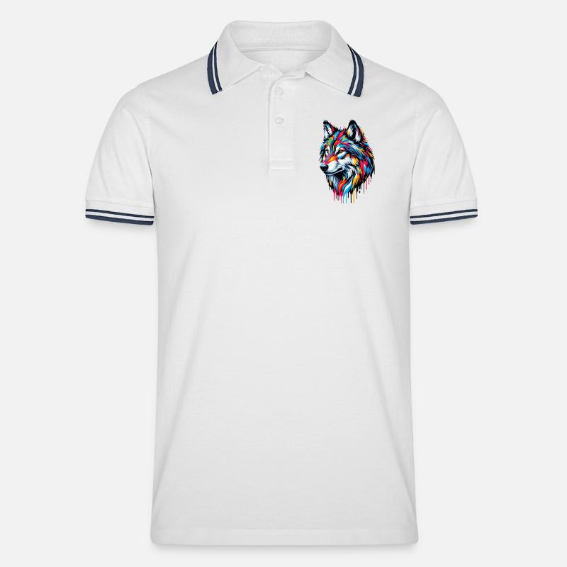 Wolf - Männer Tipped Poloshirt - Weiß/Navy
