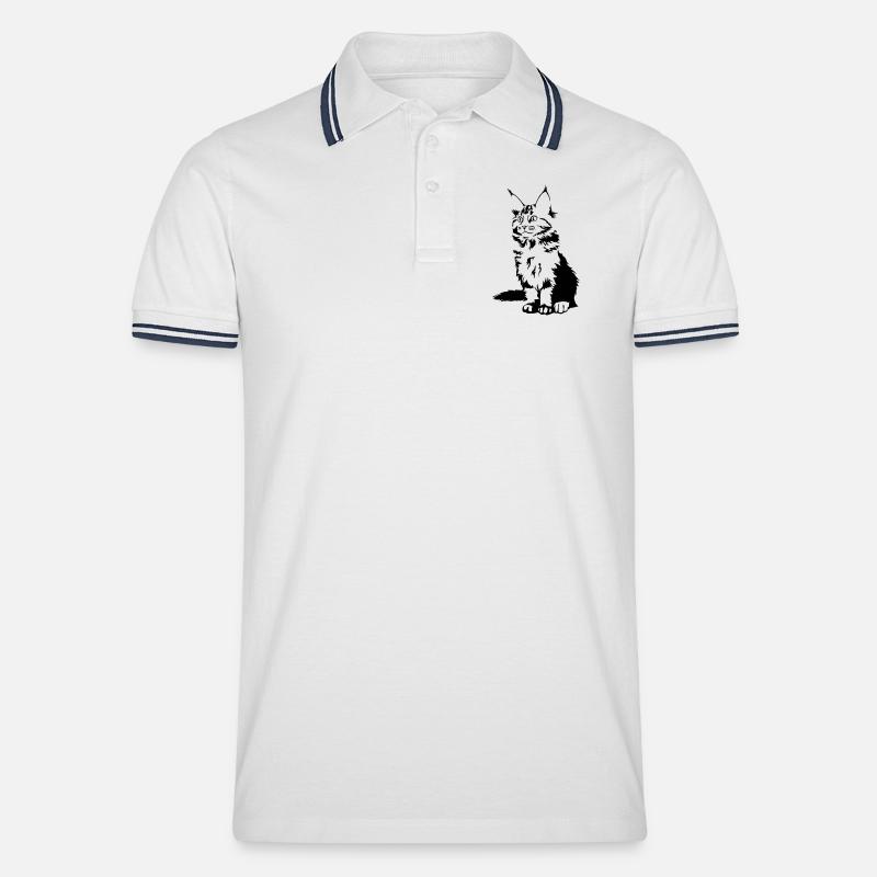 Maine Coon Katze - Männer Tipped Poloshirt - Weiß/Navy