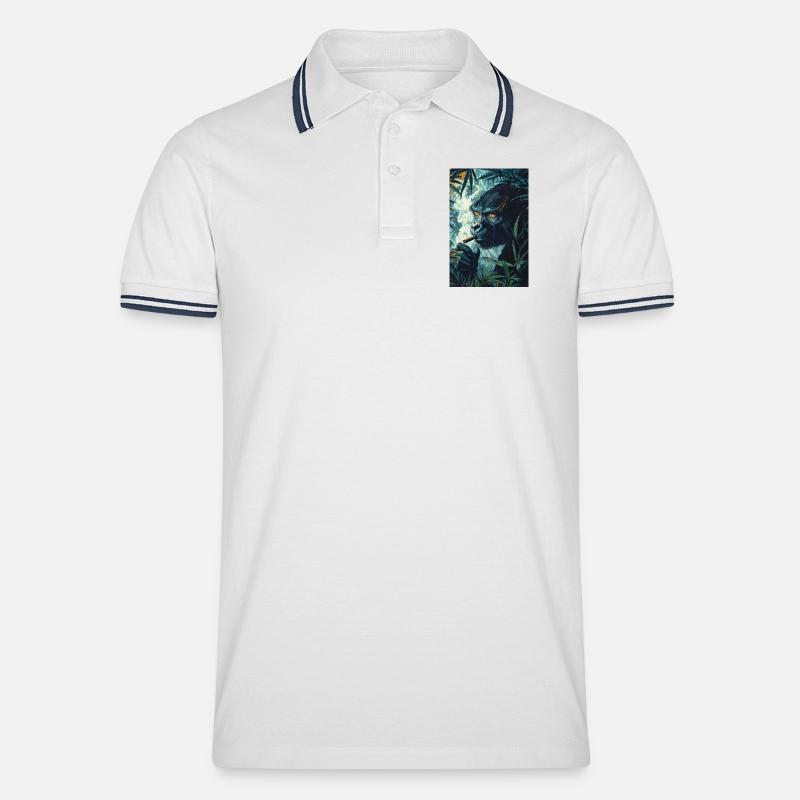 Dschungelgorilla mit Zigarettenrauch - Männer Tipped Poloshirt - Weiß/Navy