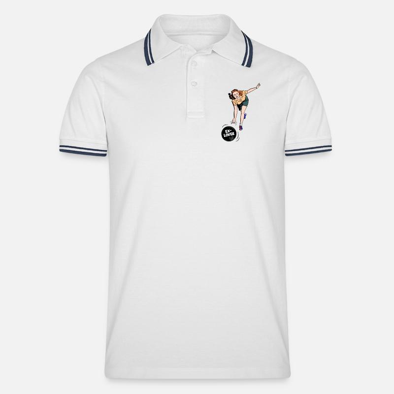 Ex-Lover Bowling – Retro Comic Style - Männer Tipped Poloshirt - Weiß/Navy