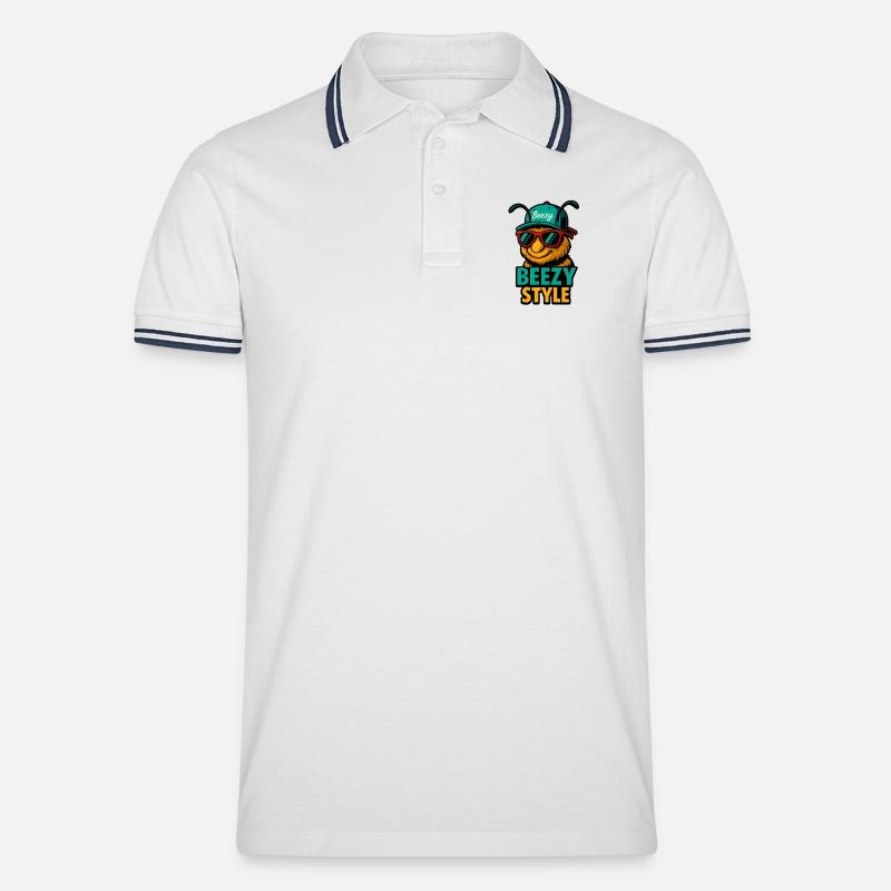 Beezy Style Biene Cap - Männer Tipped Poloshirt - Weiß/Navy