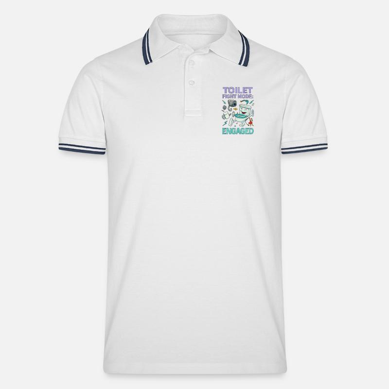 Toilettenkampf-Modus – Absurdes Hirnfäule-Design - Männer Tipped Poloshirt - Weiß/Navy