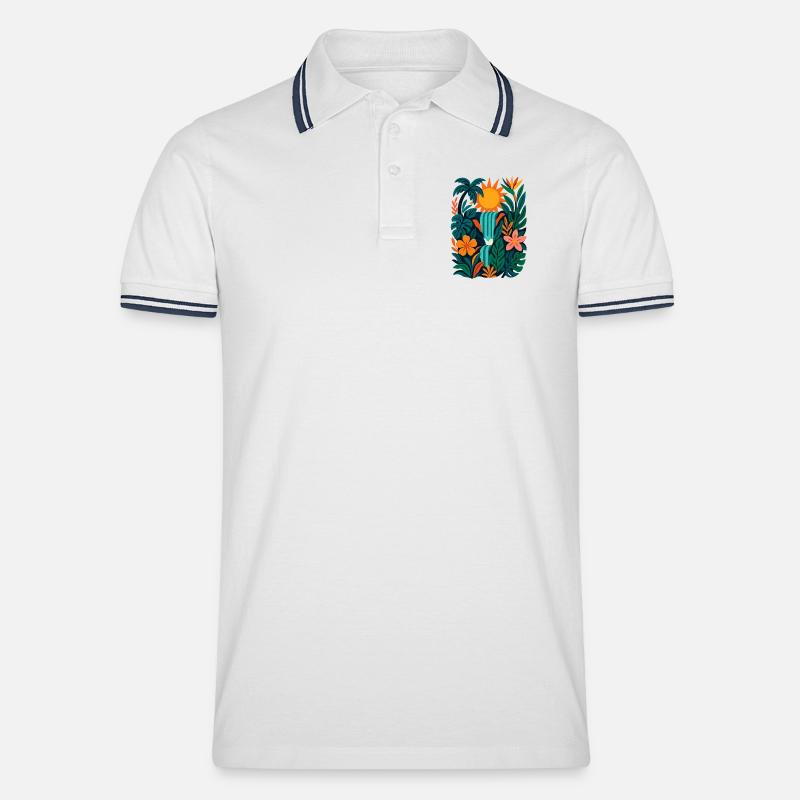 Lebendiger Dschungel - Männer Tipped Poloshirt - Weiß/Navy