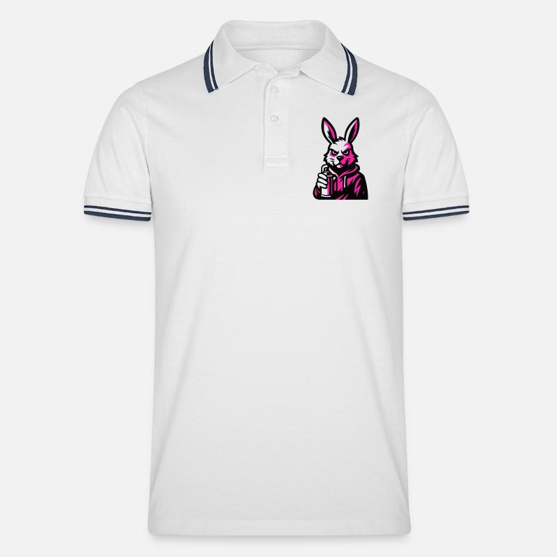 Graffity Rabbit - Männer Tipped Poloshirt - Weiß/Navy