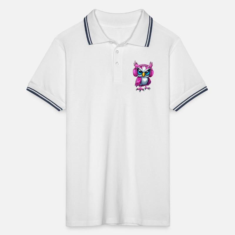 pink rosa lila Eule mit Kopfhörer :) Männer Tipped Poloshirt