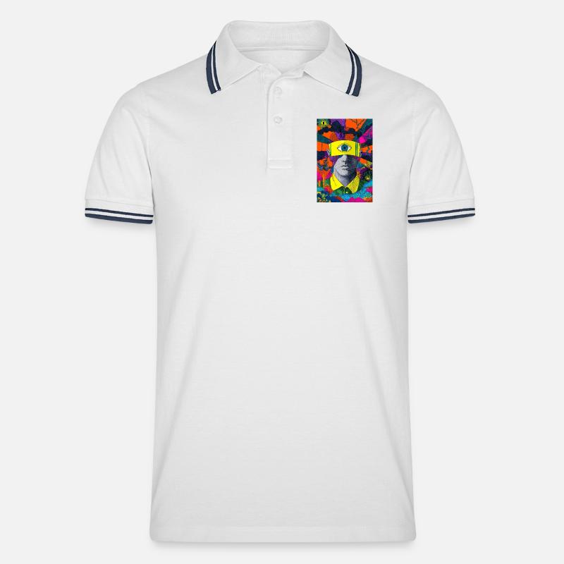 Visionäres Gesicht mit hypnotischem Blick - Männer Tipped Poloshirt - Weiß/Navy
