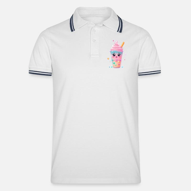Kawaii Bubble Tea Becher Pastell - Männer Tipped Poloshirt - Weiß/Navy