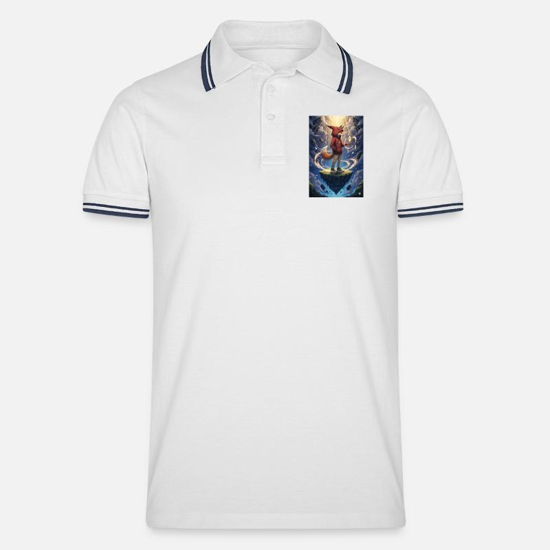 Fuchs im schwebenden Inselkristall - Männer Tipped Poloshirt - Weiß/Navy
