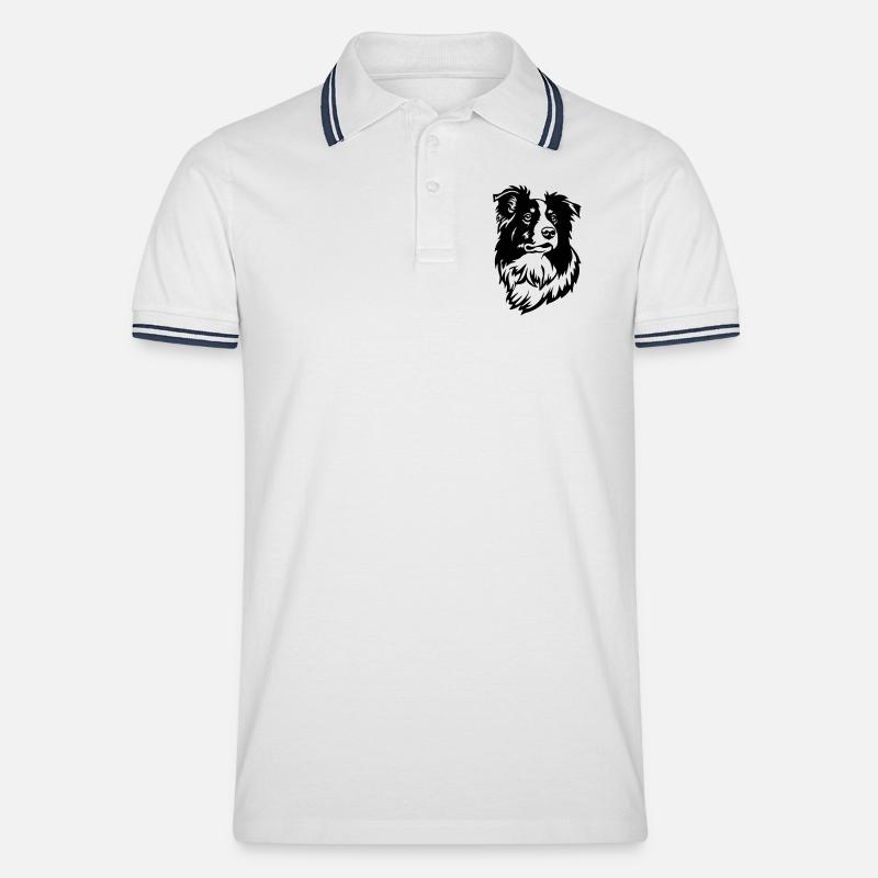 Border Collie Kopf - Männer Tipped Poloshirt - Weiß/Navy