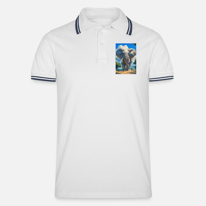 Illustration eines Elefanten - Männer Tipped Poloshirt - Weiß/Navy