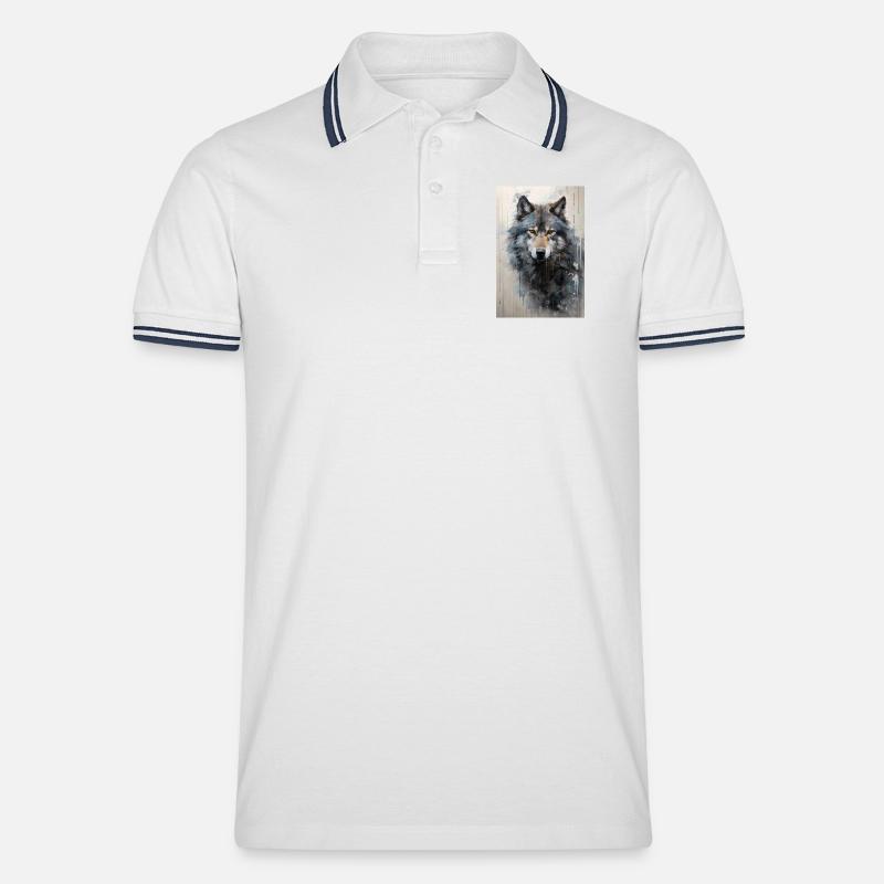 Illustration eines Wolfes - Männer Tipped Poloshirt - Weiß/Navy