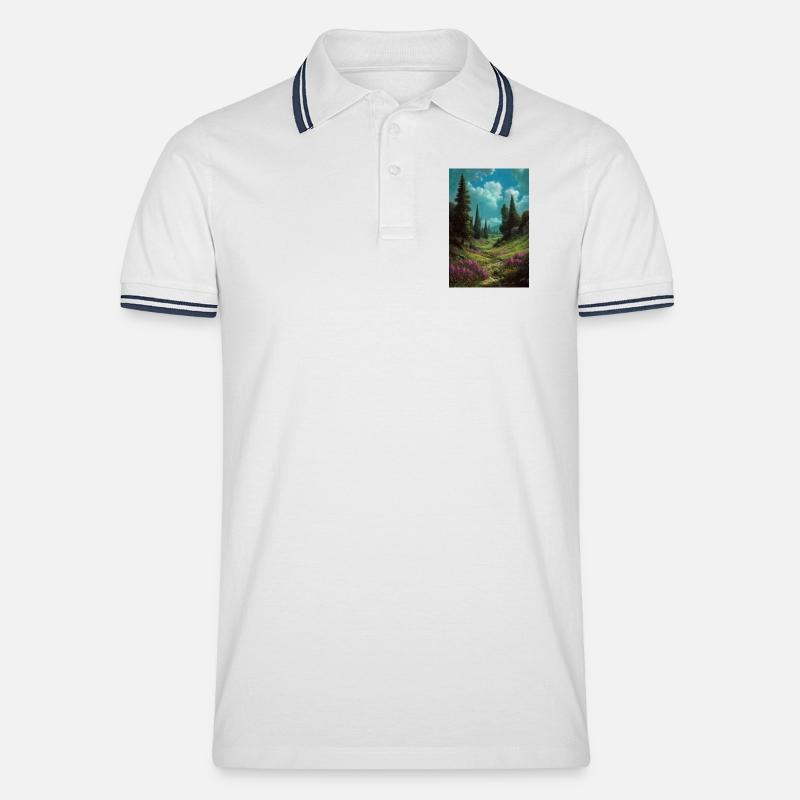 Illustration einer Naturlandschaft - Männer Tipped Poloshirt - Weiß/Navy