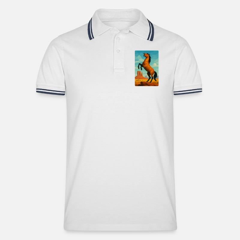 Polynature Wildpferd - Männer Tipped Poloshirt - Weiß/Navy